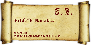 Belák Nanetta névjegykártya